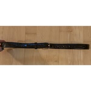 VINTAGE SAKS FIFTH AVENUE BLACK GENUINE CAIMAN CROCODILE Gold BELT 36”